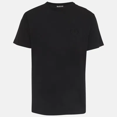 Pre-owned Dior Black Cd Embroidered Jersey Crew Neck T-shirt M