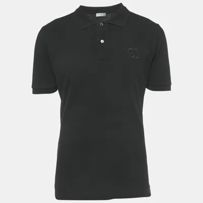 Pre-owned Dior Black Cd Icon Embroidered Pique Polo T-shirt L