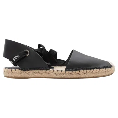 Pre-owned Dior Black Christian  Leather Ankle Tie Espadrille Flats Size 40.5