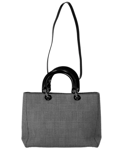 Dior Black Coated/waterproof Canvas Large Lady Houndstooth Print Handbag  (authentic Pre-loved) In Gray