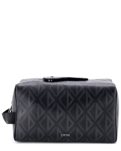 Dior Black Coated/waterproof Canvas Lingot Toiletry Pouch Cd Diamond  (authentic Pre-loved)