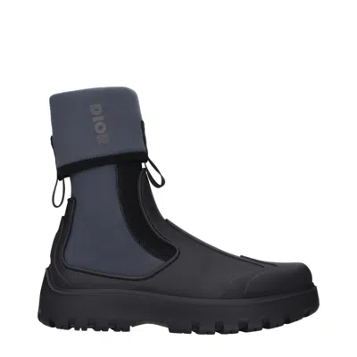 Dior Black Cotton Ankle Boots In Multi