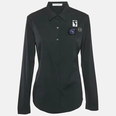 Pre-owned Dior Black Cotton Applique Detail Button Front Shirt L