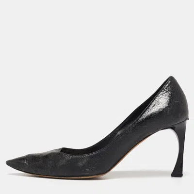 Pre-owned Dior Black Crackled Leather Pointed Toe Pumps Size 39