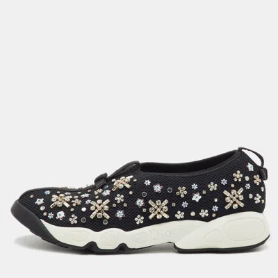 Pre-owned Dior Black Crystal Embellished Mesh Fusion Sneakers Size 38.5