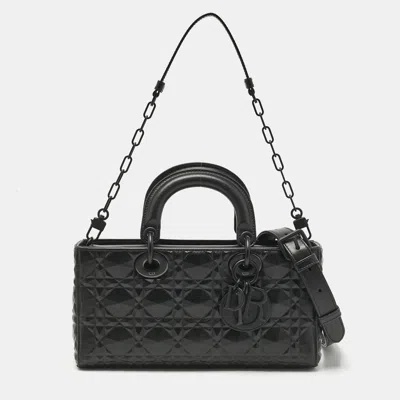 Pre-owned Dior Black Diamond Cannage Leather Medium Lady D-joy Tote