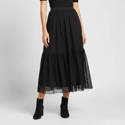 Pre-owned Dior Black Dotted Tulle Gathered Midi Skirt S