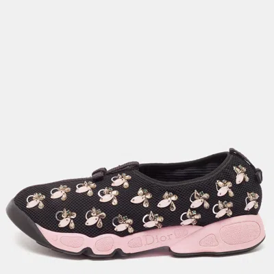 Pre-owned Dior Black Embellished Mesh Fusion Sneakers Size 38.5