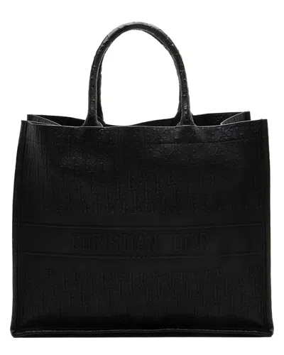 Pre-owned Dior Black Embossed Calfskin Oblique Large Book Tote (authentic Pre-loved)