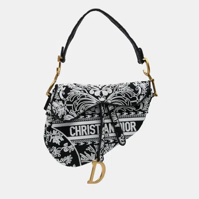 Pre-owned Dior Black Embroidered Canvas Ornamental Cornely Saddle Bag