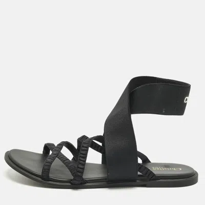 Pre-owned Dior Black Fabric Elastic Straps Flat Sandals Size 40