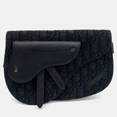Pre-owned Dior Black Fabric Oblique Saddle Pouch Bag