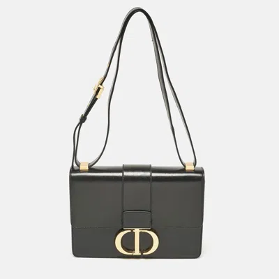 Pre-owned Dior Black Glossy Leather Montaigne 30 Flap Shoulder Bag