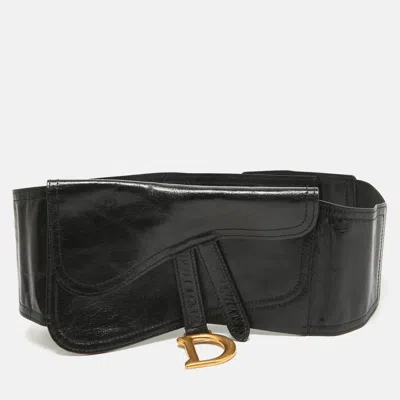 Pre-owned Dior Black Glossy Leather Saddle Wrap Belt