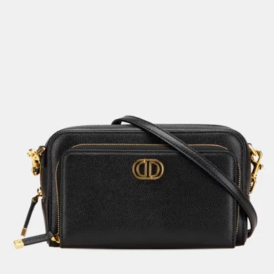 Pre-owned Dior Black Grained Calfskin Caro Double Pouch