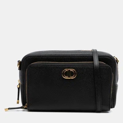 Pre-owned Dior Black Grained Calfskin Caro Double Pouch