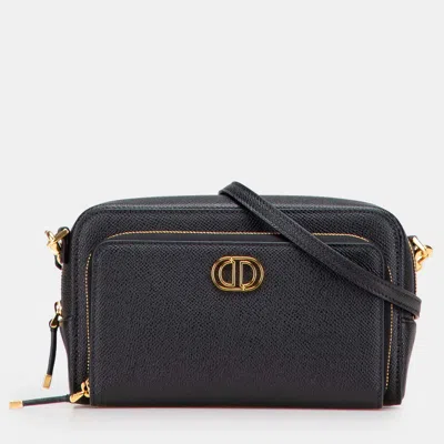 Pre-owned Dior Black Grained Calfskin Caro Double Pouch