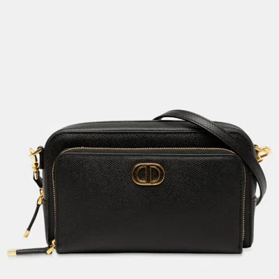 Pre-owned Dior Black Grained Calfskin Caro Double Pouch