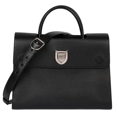 Pre-owned Dior Black Grained Calfskin Leather Ever Flap Tote