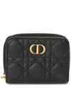 Dior Black Grained Calfskin Leather Supple Cannage Caro Scarlet Zipped Wallet  (authentic Pre-loved) In Black