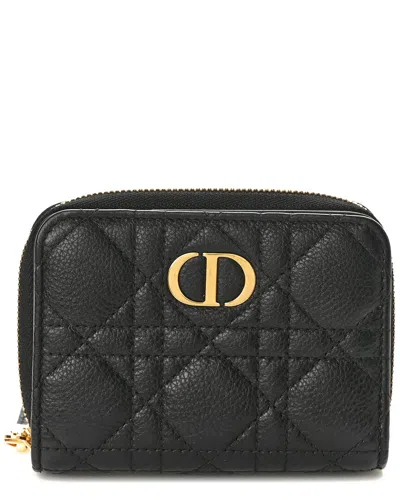 Dior Black Grained Calfskin Leather Supple Cannage Caro Scarlet Zipped Wallet  (authentic Pre-loved)