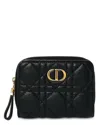 Dior Black Grained Calfskin Leather Supple Cannage Caro Scarlet Zipped Wallet  (authentic Pre-loved)