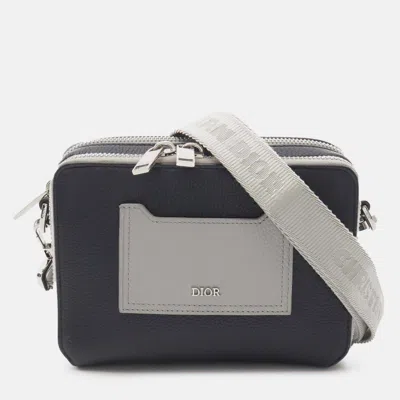 Pre-owned Dior Black Grey Bicolor Leather Double Zip Crossbody