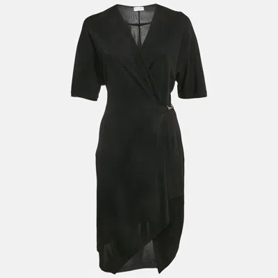Pre-owned Dior Black Jersey Buckle Detail Wrap Effect Mini Dress S