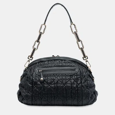 Pre-owned Dior Black Lambskin Cannage Gaufre Delices Shoulder Bag