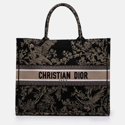Pre-owned Dior Black Large Canvas Embroidered Jardin D'hiver Book Tote