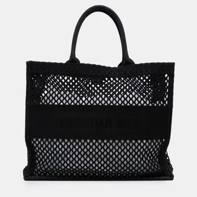 Pre-owned Dior Black Large Embroidered Mesh Book Tote