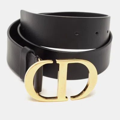 Pre-owned Dior Black Leather 30 Montaigne Buckle Belt 70cm