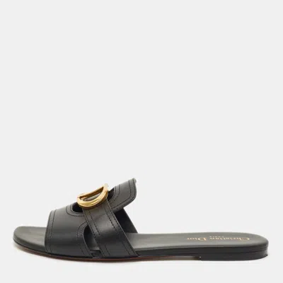 Pre-owned Dior Black Leather 30 Montaigne Flat Sandals Size 39