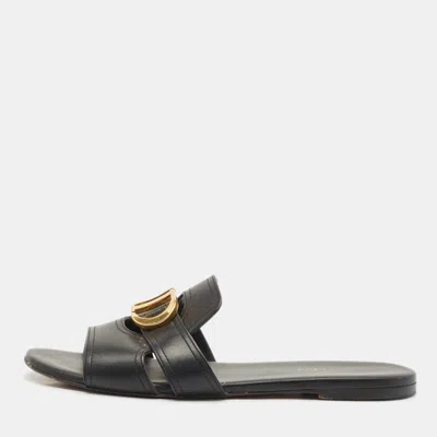 Pre-owned Dior Black Leather 30 Montaigne Flat Slide Sandals Size 40