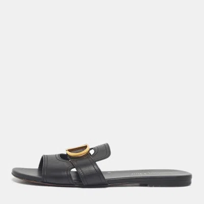 Pre-owned Dior Black Leather 30 Montaigne Flat Slides Size 36