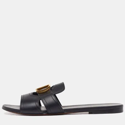 Pre-owned Dior Black Leather 30 Montaigne Flat Slides Size 38