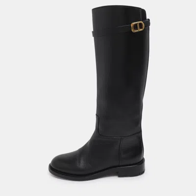 Pre-owned Dior Black Leather 30 Montaigne Knee Length Boots Size 36