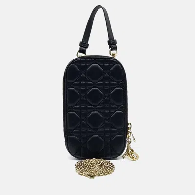 Pre-owned Dior Black Leather 30 Montaigne Oblique Phone Holder Mini Crossbody Bag
