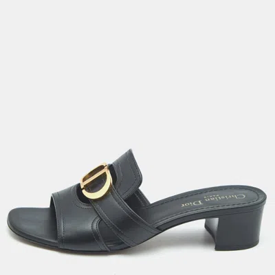 Pre-owned Dior Black Leather 30 Montaigne Slide Sandals Size 39
