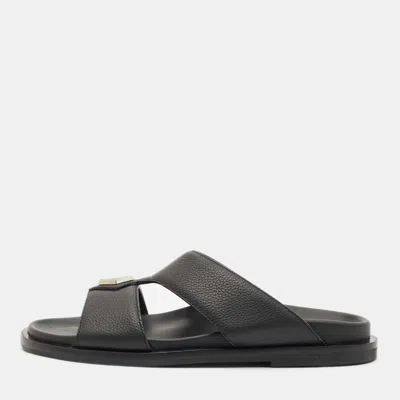 Pre-owned Dior Black Leather Alias Flat Slides Size 43