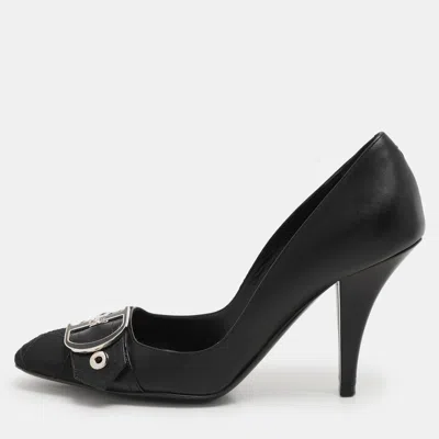 Pre-owned Dior Black Leather And Cannage Canvas Cap Toe D Buckle Pumps Size 36