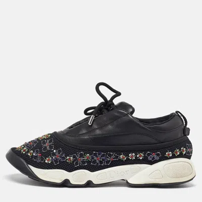 Pre-owned Dior Black Leather And Mesh Beads Embellished Low Top Sneakers Size 42