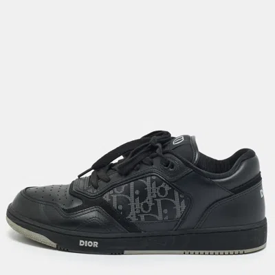 Pre-owned Dior Black Leather And Oblique Canvas B27 Sneakers Size 39.5