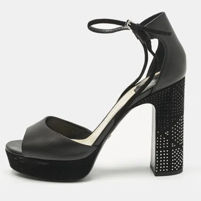 Pre-owned Dior Black Leather And Suede Rainbow Stellar Ankle Strap Sandals Size 39.5