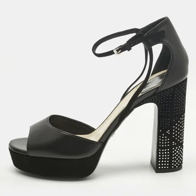 Pre-owned Dior Black Leather And Suede Rainbow Stellar Ankle Strap Sandals Size 39.5