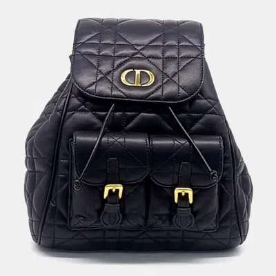 Pre-owned Dior Black Leather Black Caro Backpack Medium
