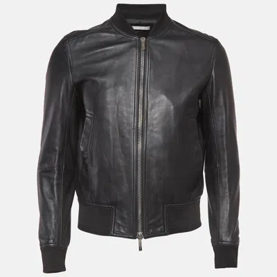 Pre-owned Dior Black Leather Bomber Jacket M