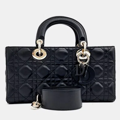 Pre-owned Dior Black Leather Cannage Tote And Shoulder Bag