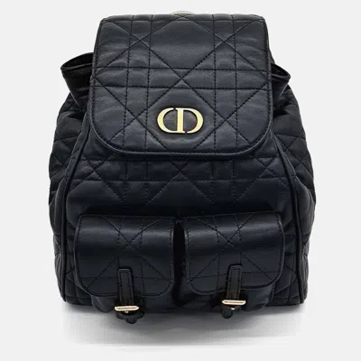 Pre-owned Dior Black Leather Caro Backpack