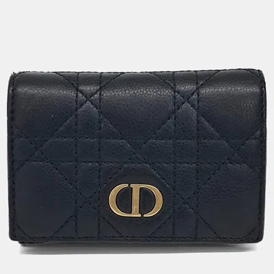Pre-owned Dior Black Leather Caro Card Holder